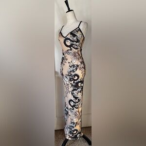 Fashion Nova Tattoo Sheath Maxi Dress Feminine Baddie Spaghetti Strap Cocktail